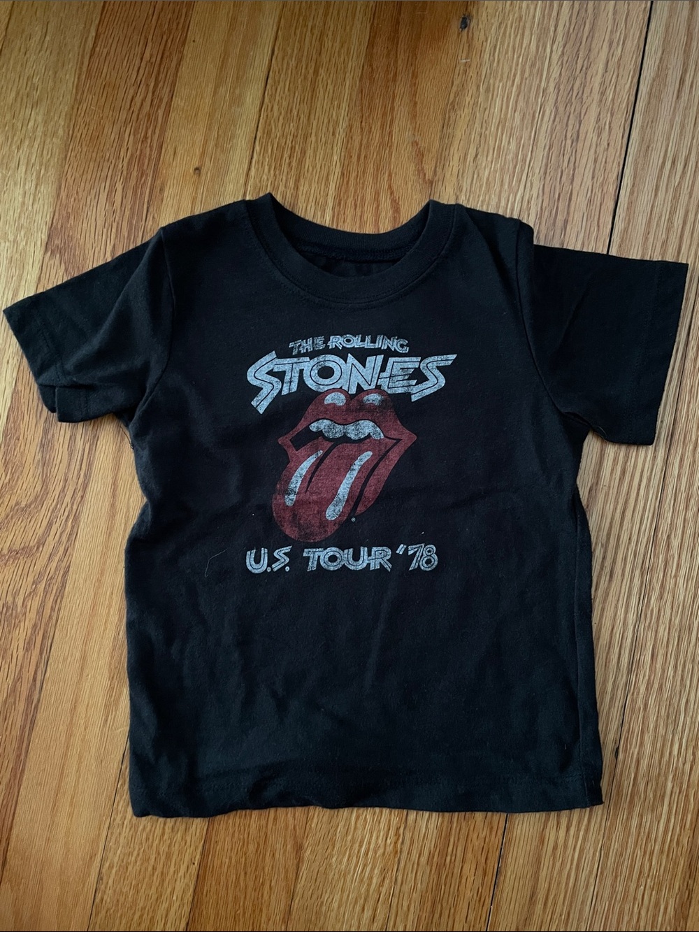 the Rolling Stones Black Kids Tee with Red Tongue Logo